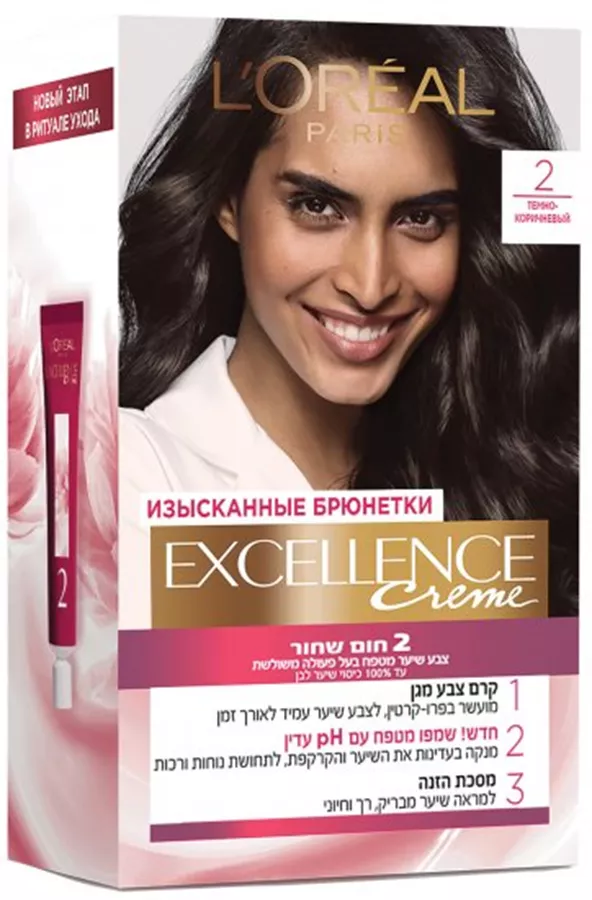 צבע שיער מטפח Loreal Paris Excellence Creme - גוון 2 חום שחור
