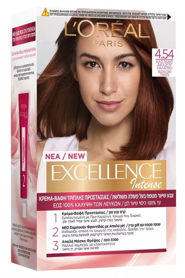 צבע שיער מטפח Loreal Excellence Creme גוון 4.54 חום מהגוני נחושתי