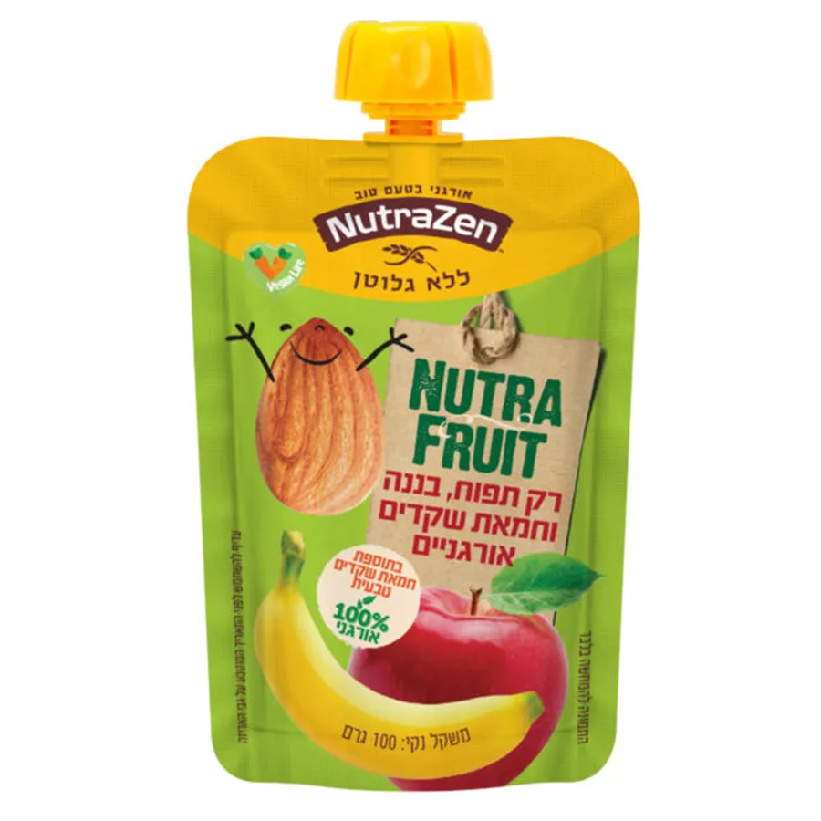 נוטרה זן NUTRA FRUIT- מחית תפוח עץ, בננה וחמאת שקדים אורגניים