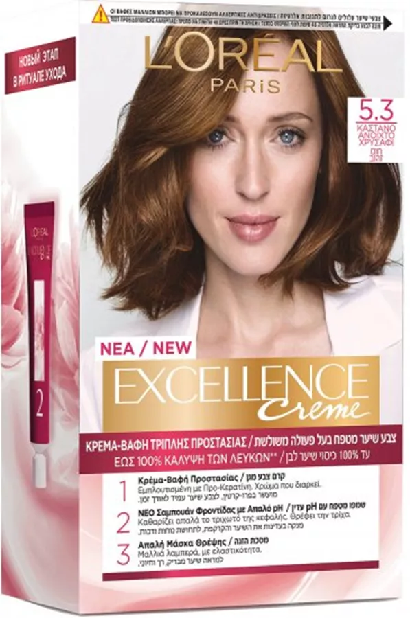 צבע שיער מטפח Loreal Paris Excellence Creme - גוון 5.3 חום זהוב