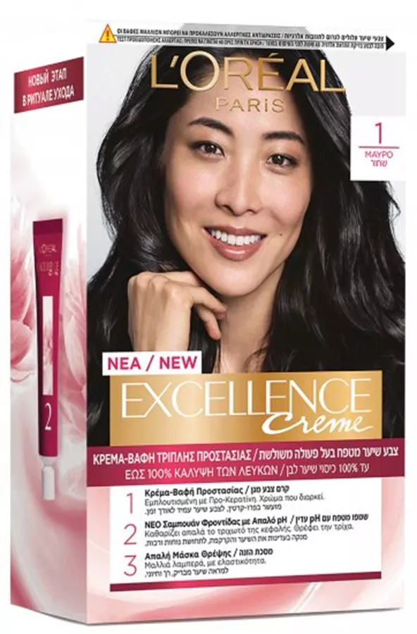 צבע שיער מטפח Loreal Paris Excellence Creme - גוון 1 שחור